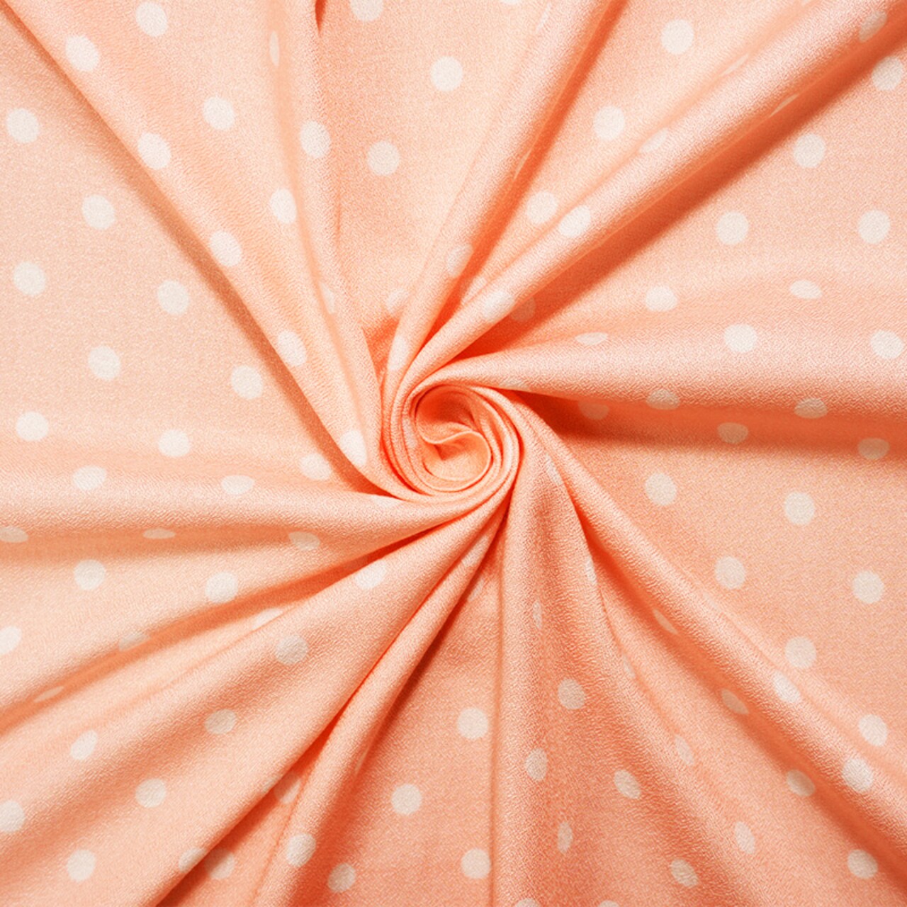 Peach-White Rayon Dot Printed Momie Crepe Woven Fabric By the Yard
